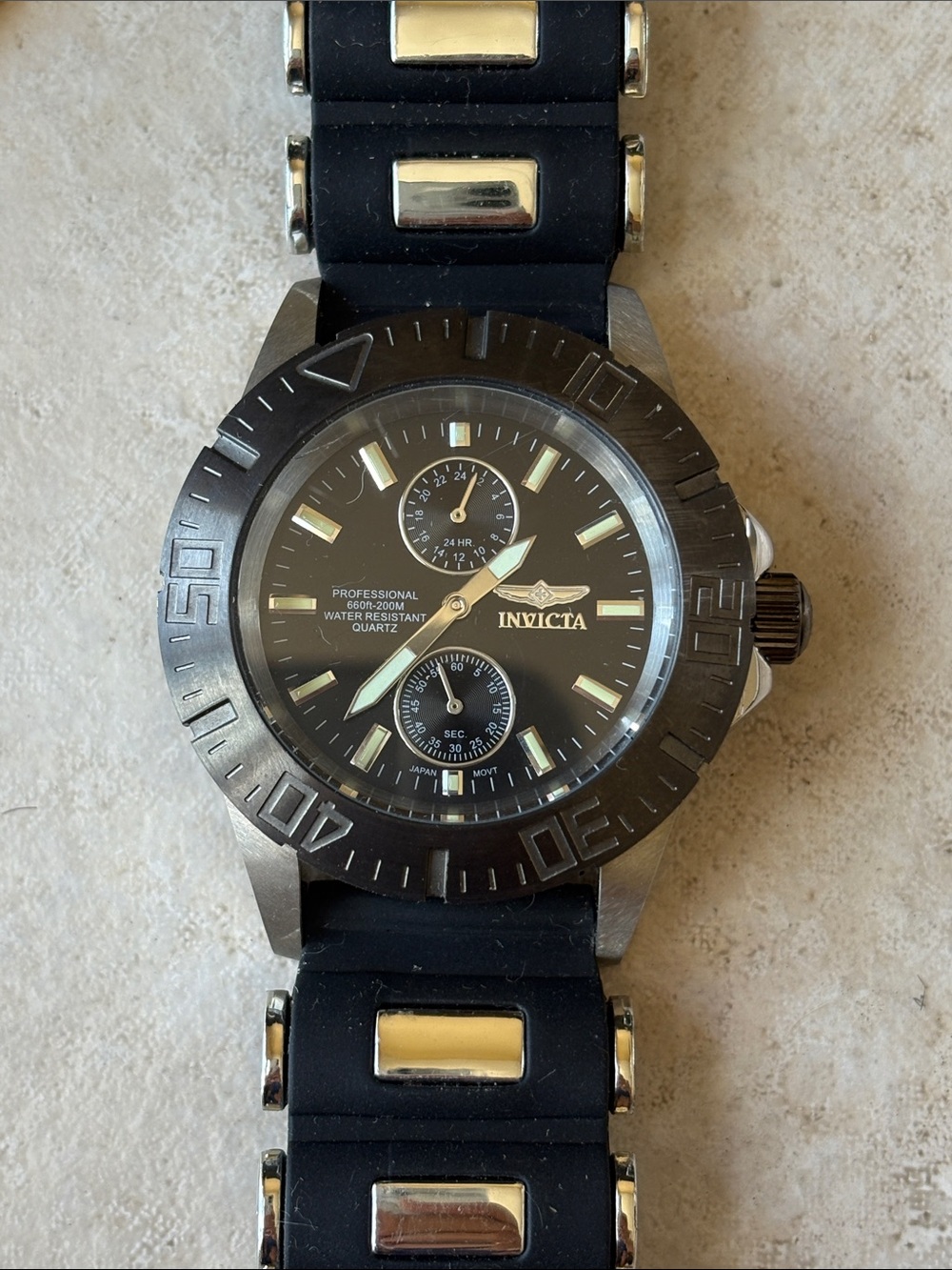 Invicta Black and Gold Men's Professional Sport Watch
